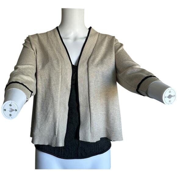 Seven Manor NYC beige open-front sweater with 3/4 length sleeves small cardigan - Picture 6 of 10